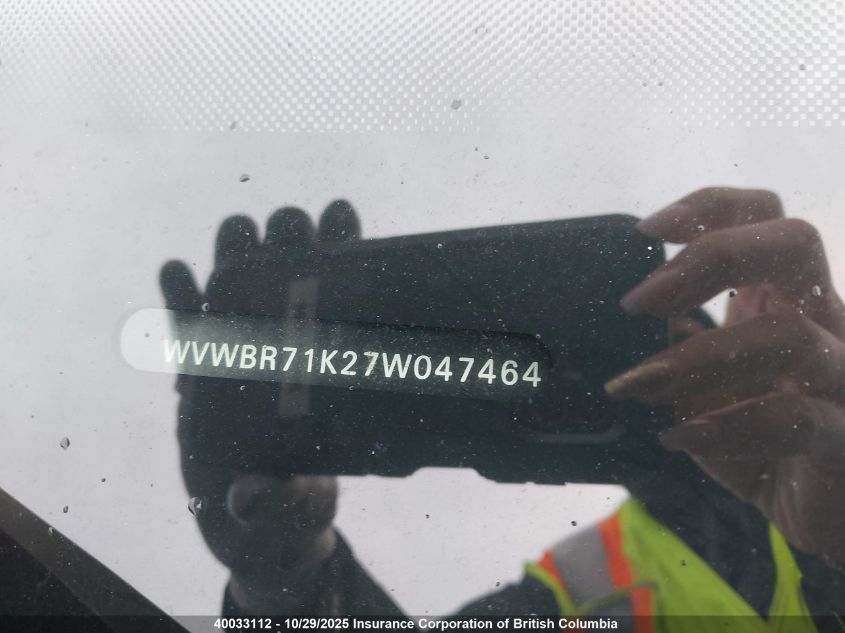 2007 Volkswagen Rabbit VIN: WVWBR71K27W047464 Lot: 40033112