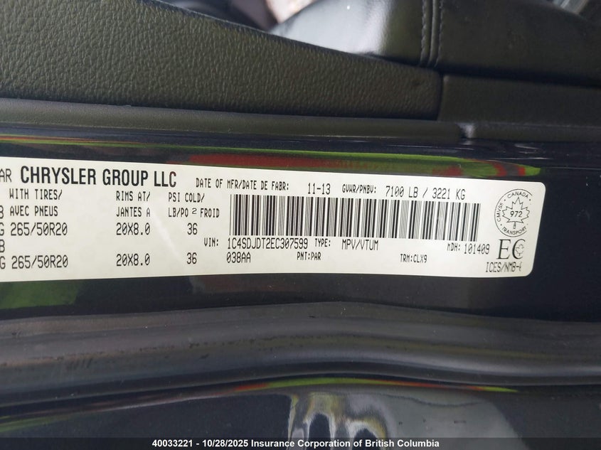 1C4SDJDT2EC307599 2014 DODGE DURANGO photo no. 9