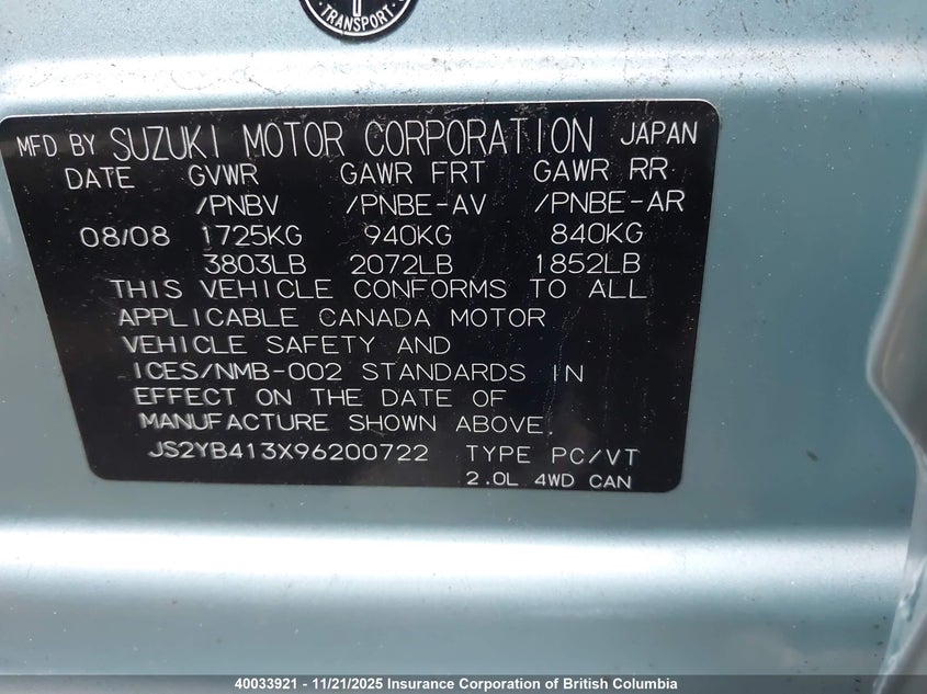 JS2YB413X96200722 2009 SUZUKI SX4 photo no. 9
