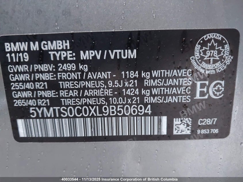5YMTS0C0XL9B50694 2020 BMW X3 M photo no. 9