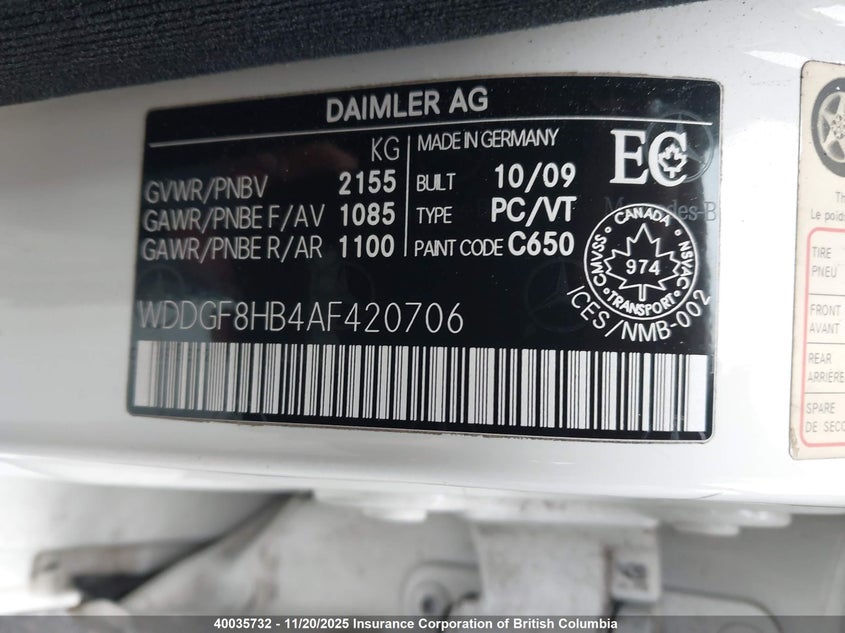 2010 Mercedes-Benz C 350 4Matic VIN: WDDGF8HB4AF420706 Lot: 40035732