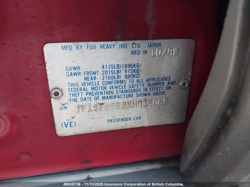 1999 Subaru Forester S/S Limited VIN: JF1SF6552XH715068 Lot: 40035736