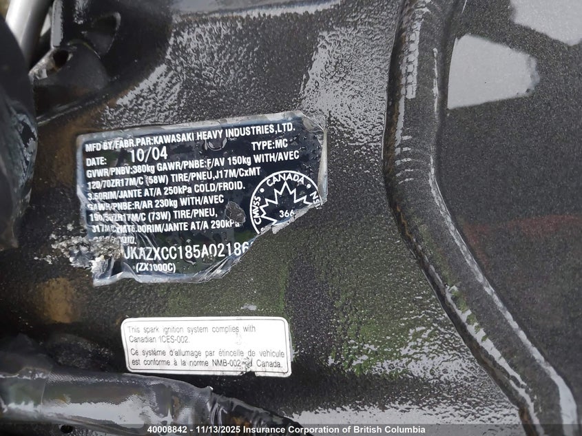 JKAZXCC185A021862 2005 KAWASAKI ZX photo no. 10