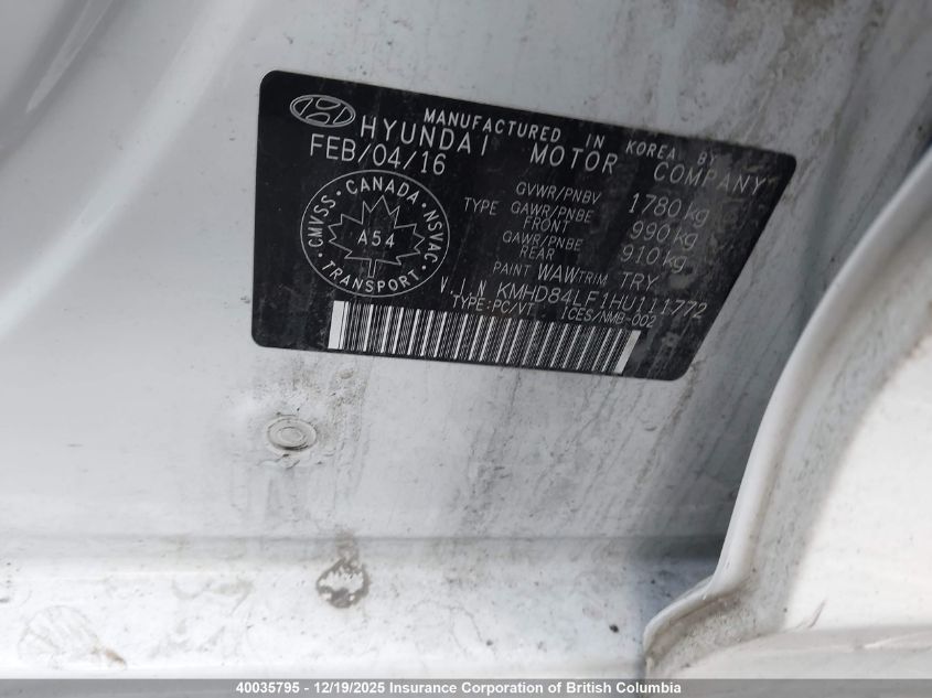 2017 Hyundai Elantra Se/Value/Limited VIN: KMHD84LF1HU111772 Lot: 40035795