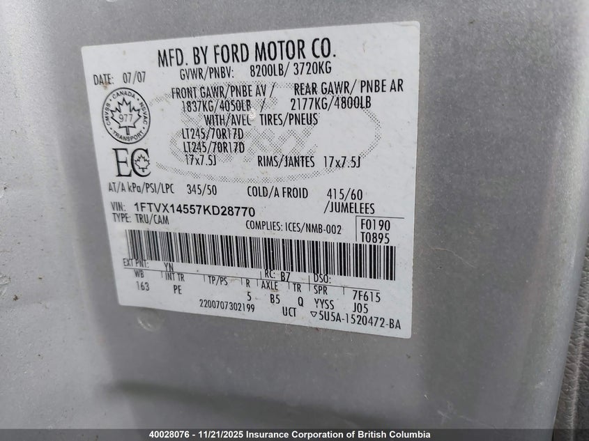 1FTVX14557KD28770 2007 FORD F-150 photo no. 9