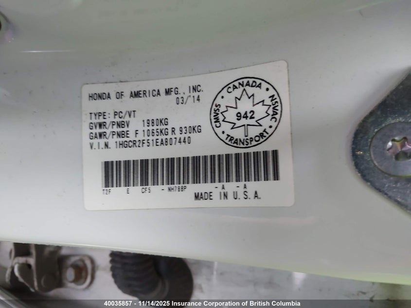 1HGCR2F51EA807440 2014 HONDA ACCORD photo no. 9