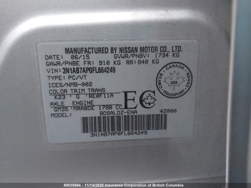 3N1AB7AP0FL664249 2015 NISSAN SENTRA photo no. 9