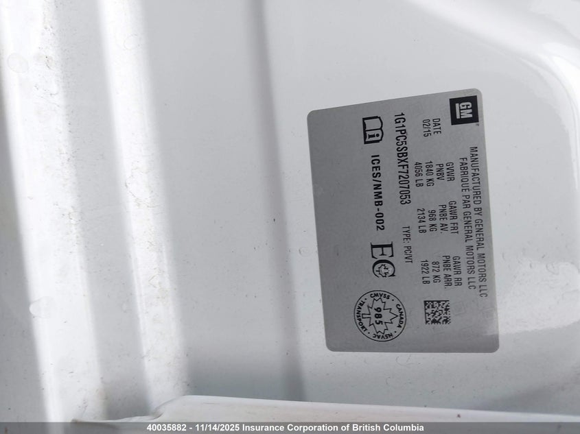1G1PC5SBXF7207053 2015 CHEVROLET CRUZE photo no. 9