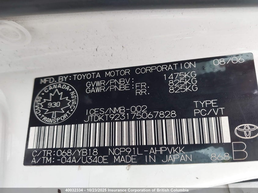 JTDKT923175067828 2007 TOYOTA YARIS photo no. 9