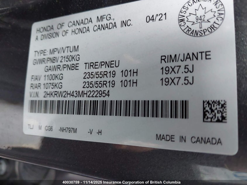 2HKRW2H43MH222954 2021 HONDA CR-V photo no. 9