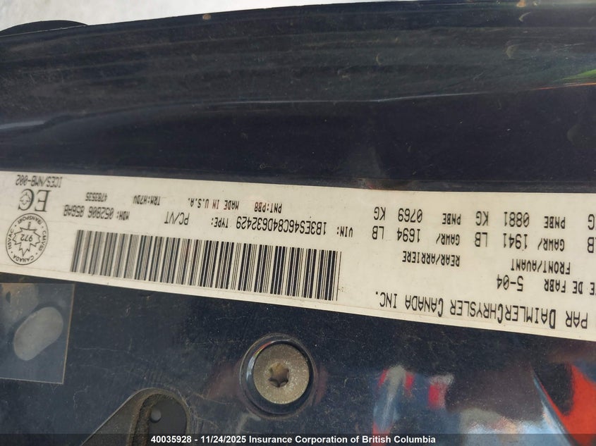 2004 Dodge Neon Sx 2.0 VIN: 1B3ES46C84D632429 Lot: 40035928