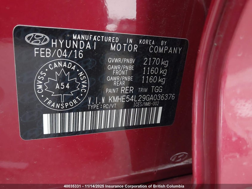 KMHE54L29GA036376 2016 HYUNDAI SONATA photo no. 9