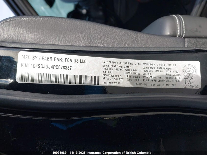 1C4SDJGJ4PC678387 2023 DODGE DURANGO photo no. 9
