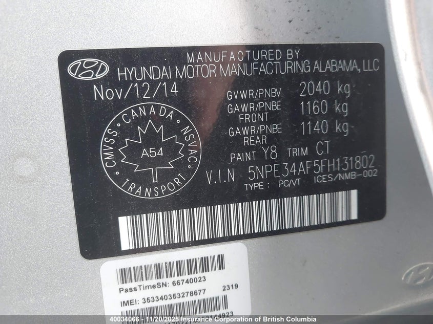 5NPE34AF5FH131802 2015 HYUNDAI SONATA photo no. 9