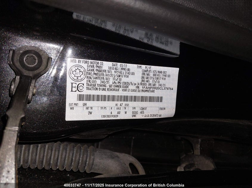 1FAHP3M20CL379764 2012 FORD FOCUS photo no. 9