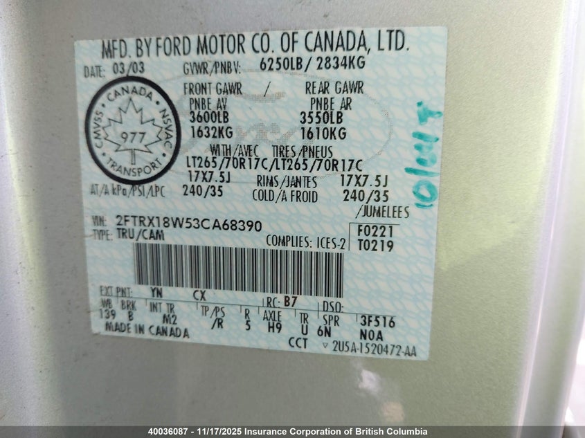 2FTRX18W53CA68390 2003 FORD F-150 photo no. 9