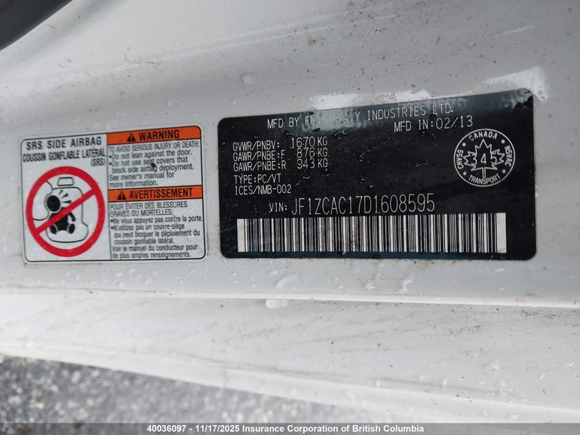 JF1ZCAC17D1608595 2013 SUBARU BRZ photo no. 9
