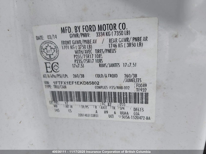 1FTFX1EF1EKD85802 2014 FORD F-150 photo no. 9