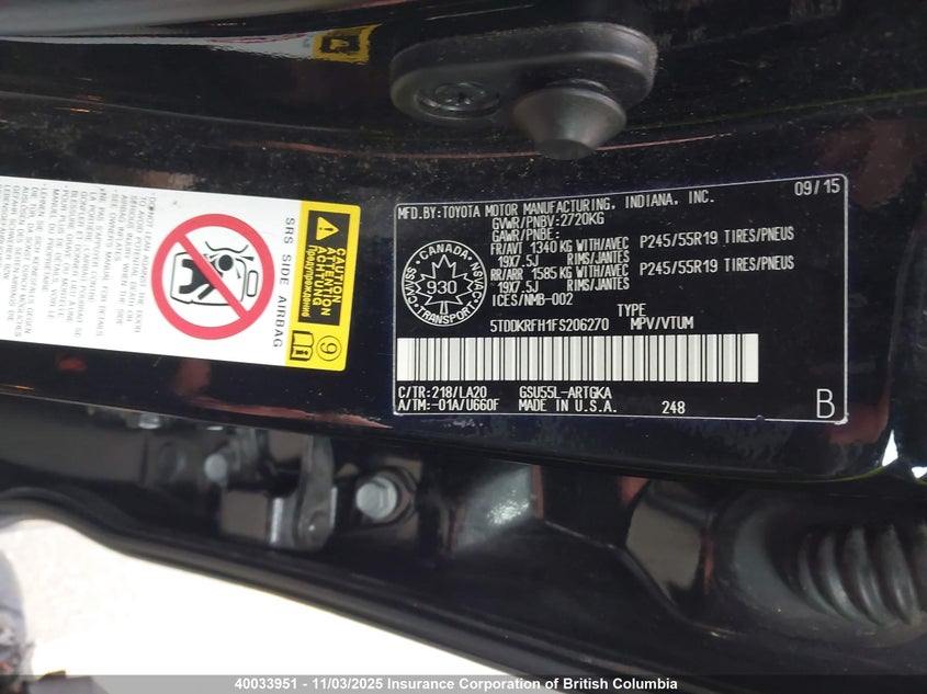 5TDDKRFH1FS206270 2015 TOYOTA HIGHLANDER photo no. 9