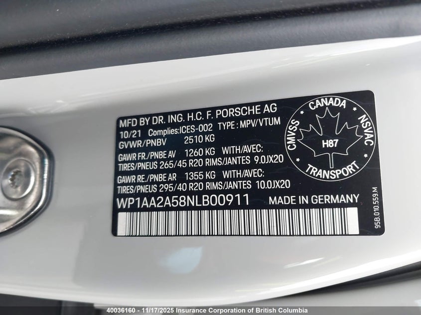 WP1AA2A58NLB00911 2022 PORSCHE MACAN photo no. 9