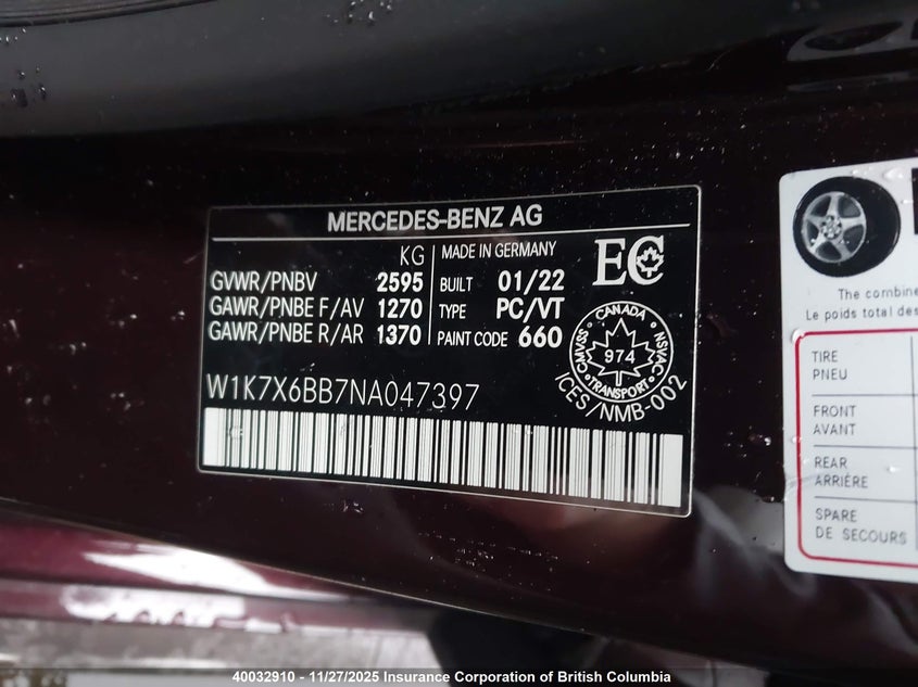 2022 Mercedes-Benz Amg Gt 53 VIN: W1K7X6BB7NA047397 Lot: 40032910