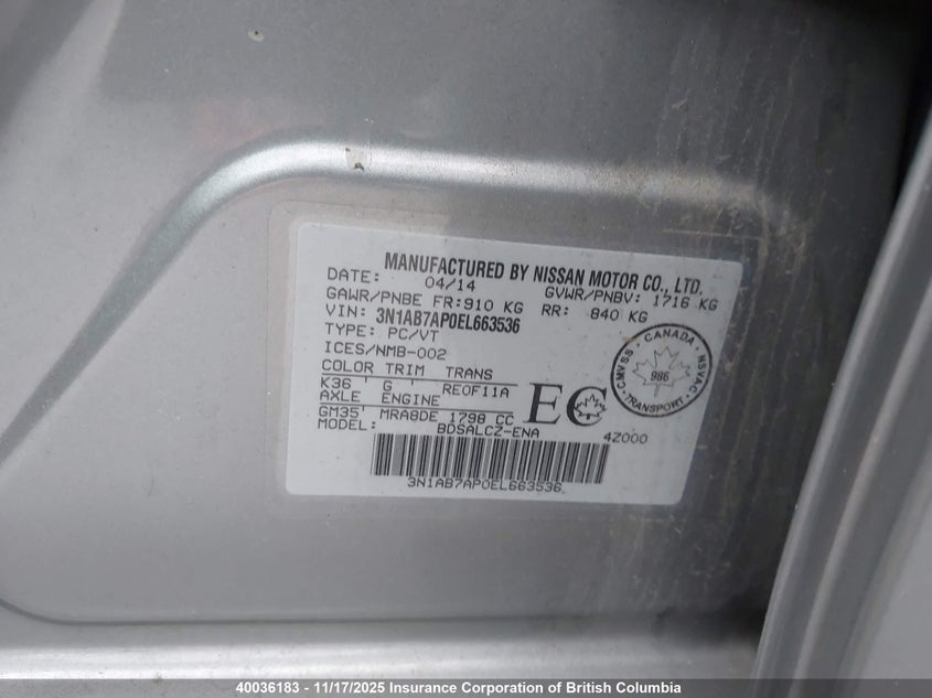 3N1AB7AP0EL663536 2014 NISSAN SENTRA photo no. 9