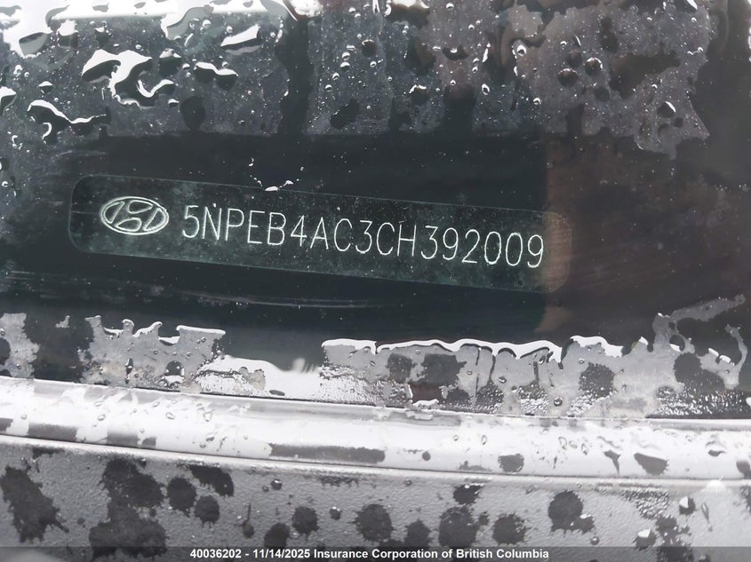 2012 Hyundai Sonata Gls VIN: 5NPEB4AC3CH392009 Lot: 40036202