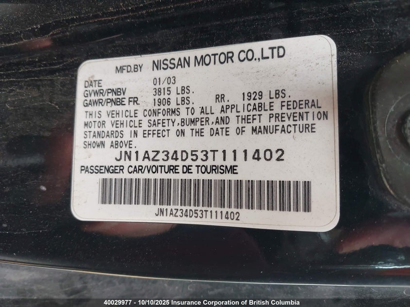 JN1AZ34D53T111402 2003 NISSAN 350Z photo no. 9