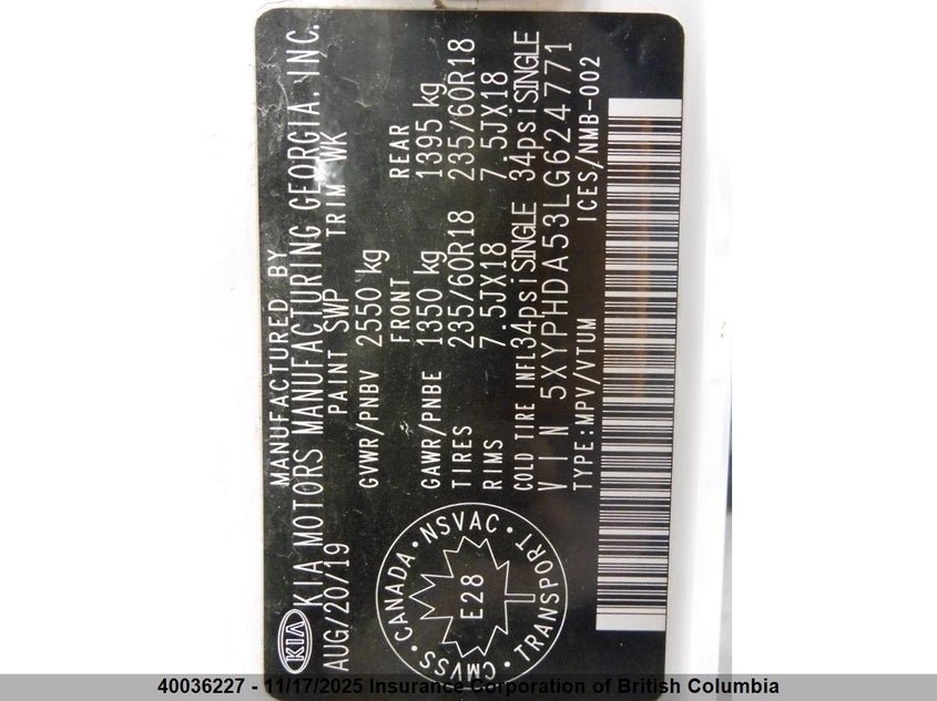 5XYPHDA53LG624771 2020 KIA SORENTO photo no. 11