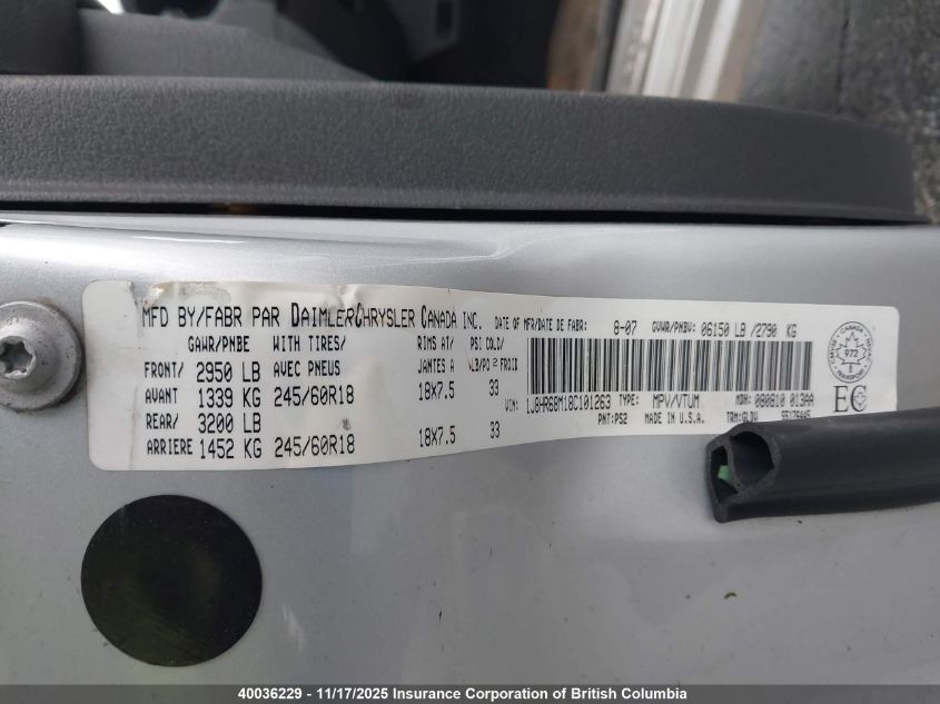 2008 Jeep Grand Cherokee Overland VIN: 1J8HR68M18C101263 Lot: 40036229