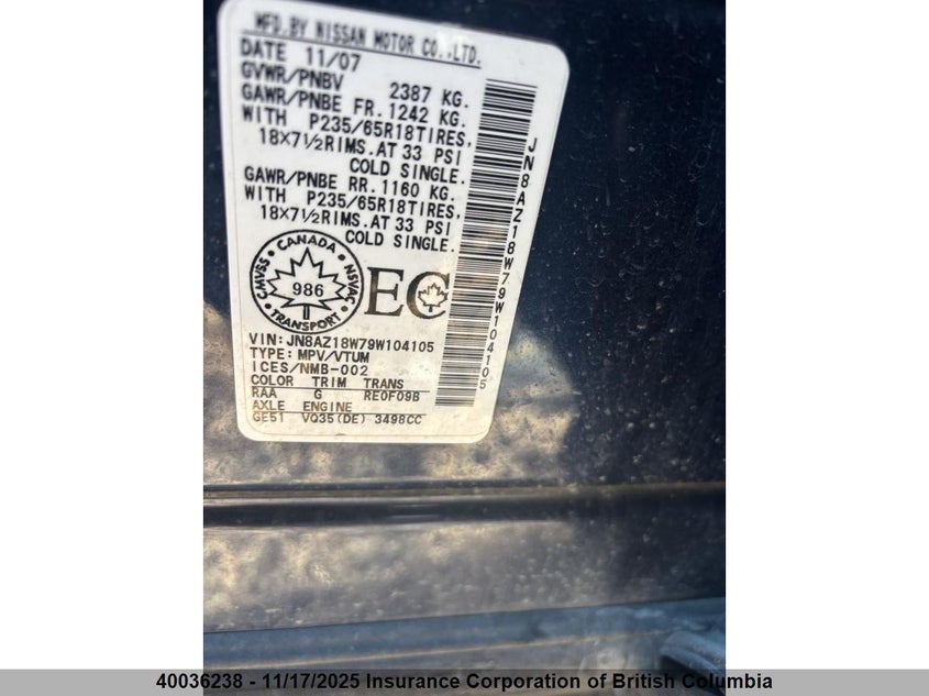 JN8AZ18W79W104105 2009 NISSAN MURANO photo no. 13