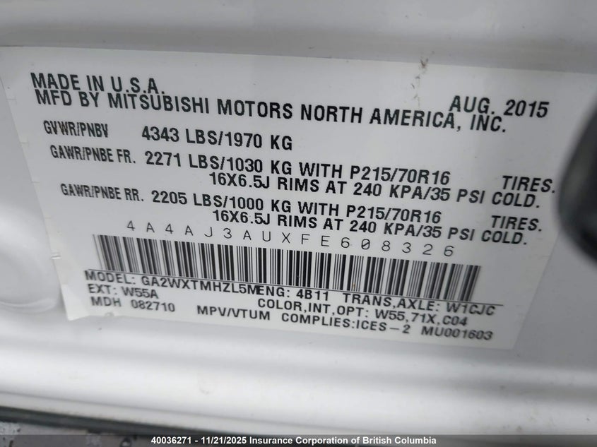 4A4AJ3AUXFE608326 2015 MITSUBISHI RVR photo no. 17