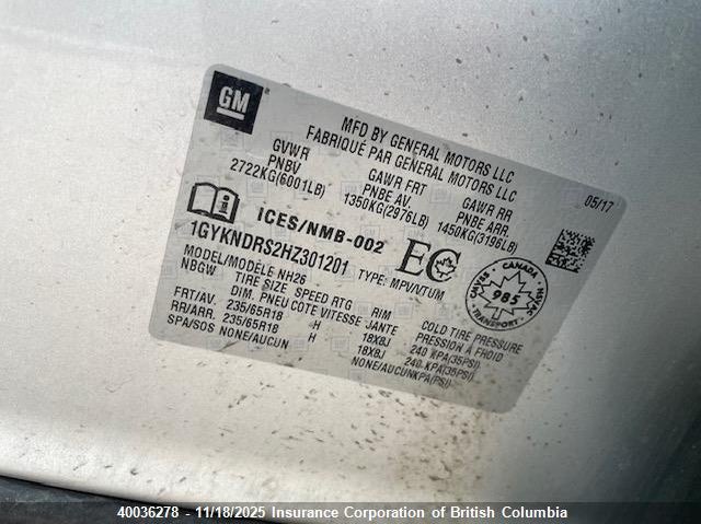 1GYKNDRS2HZ301201 2017 CADILLAC XT5 photo no. 5