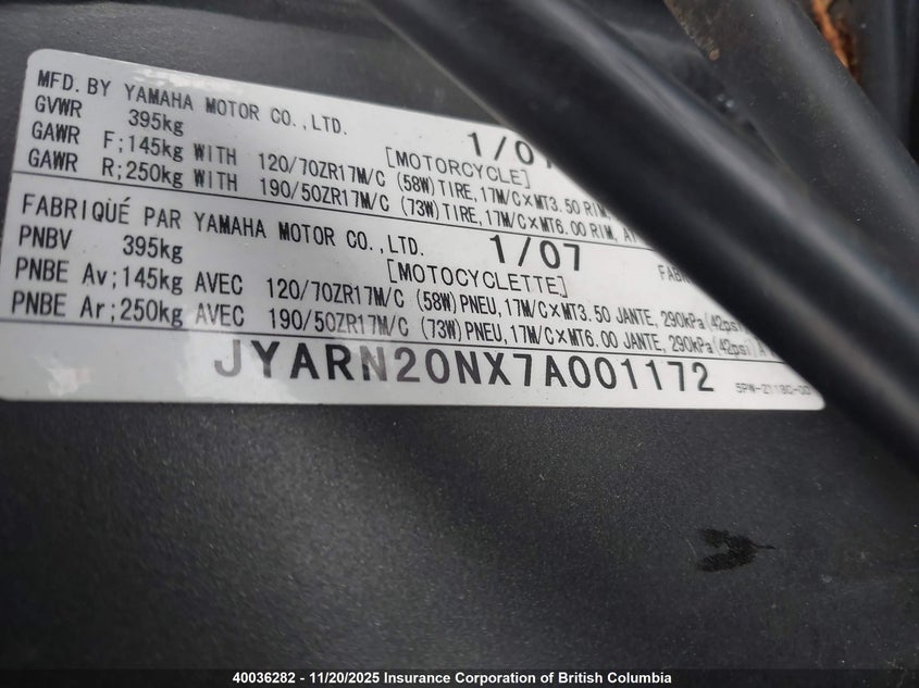 JYARN20NX7A001172 2007 YAMAHA YZF photo no. 10