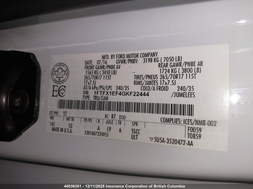 1FTFX1EF4GKF22444 2016 FORD F-150 photo no. 9