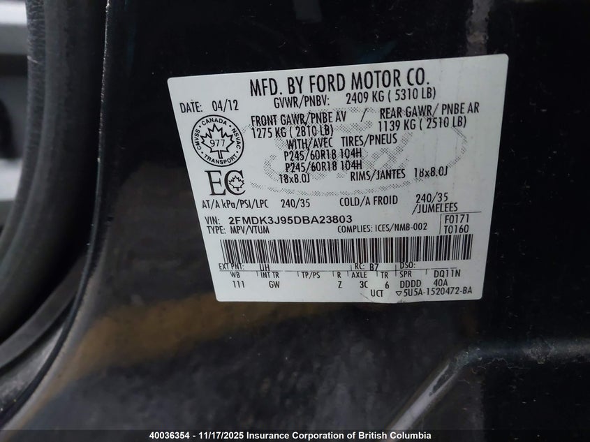 2FMDK3J95DBA23803 2013 FORD EDGE photo no. 9