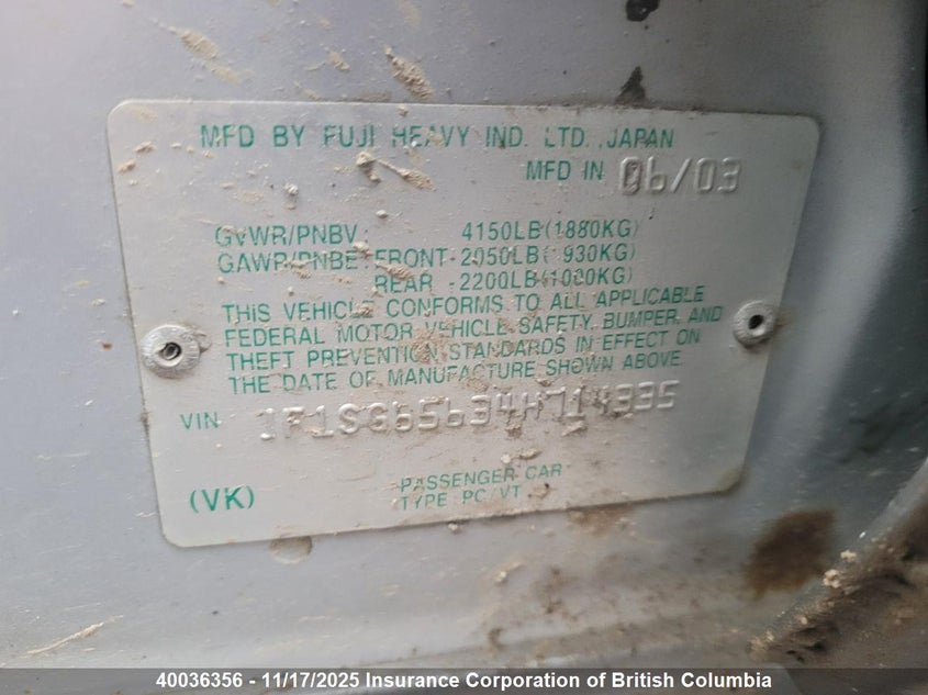 2004 Subaru Forester 2.5Xs VIN: JF1SG65634H714335 Lot: 40036356