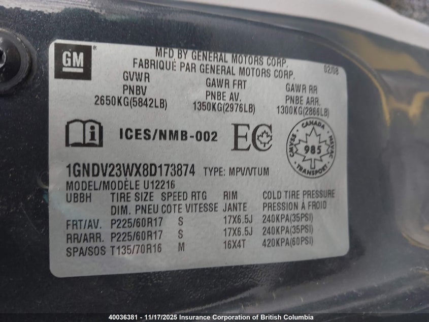 1GNDV23WX8D173874 2008 CHEVROLET UPLANDER photo no. 9