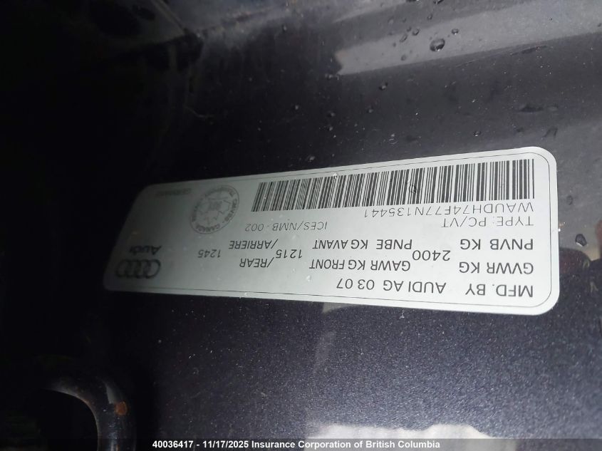 2007 Audi A6 VIN: WAUDH74F77N135441 Lot: 40036417