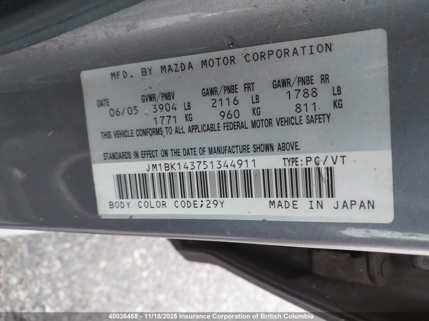 JM1BK143751344911 2005 MAZDA 3 photo no. 9