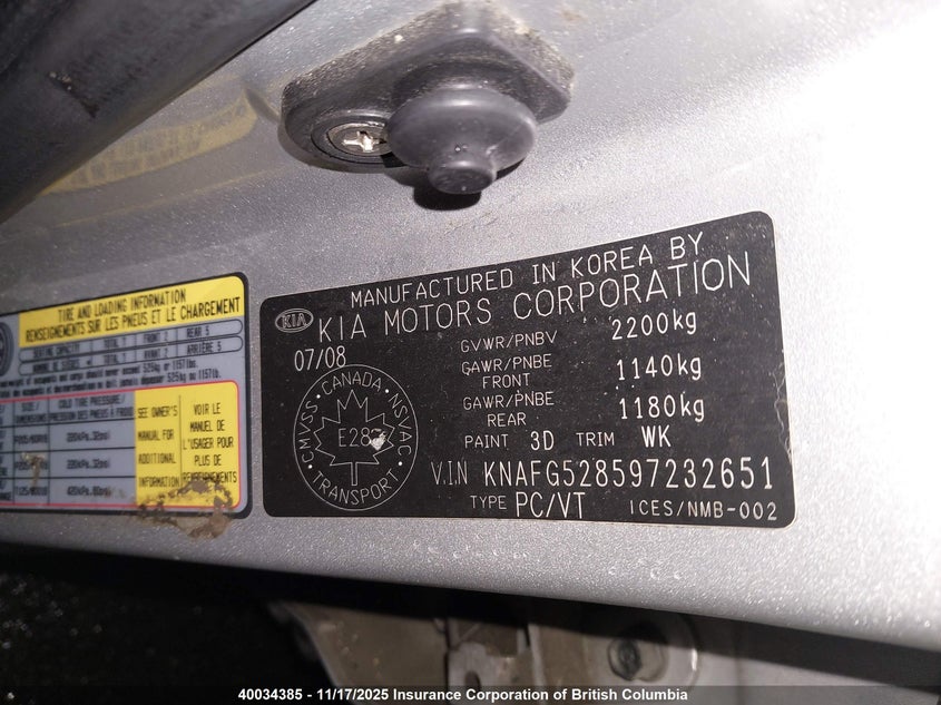KNAFG528597232651 2009 KIA RONDO photo no. 9