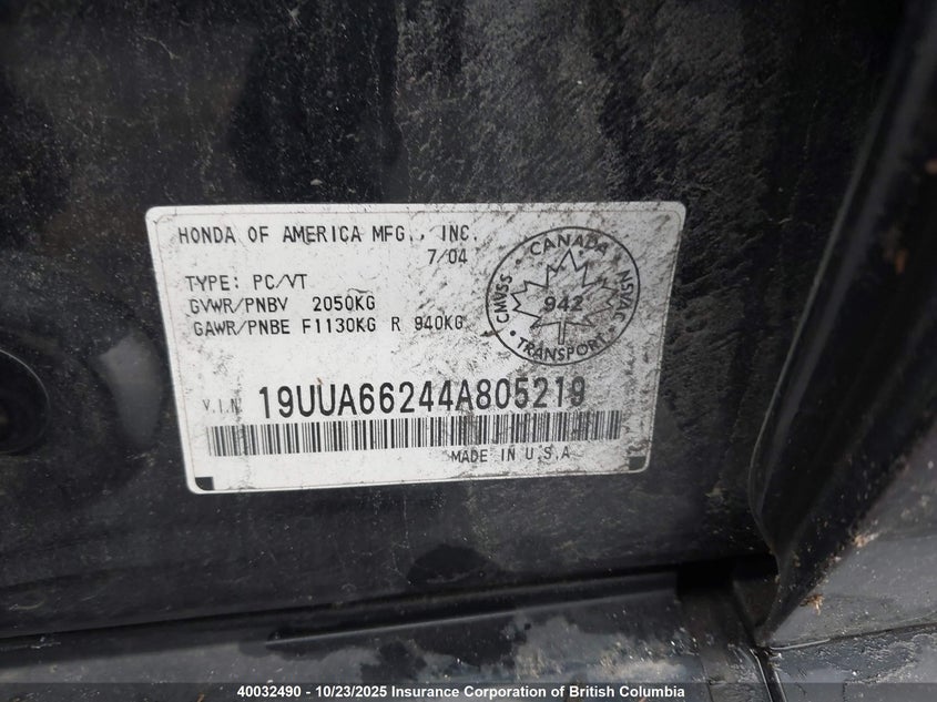 19UUA66244A805219 2004 ACURA TL photo no. 9