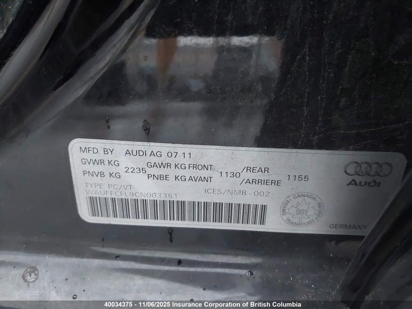 WAUFFCFL9CN003351 2012 AUDI A4 photo no. 9