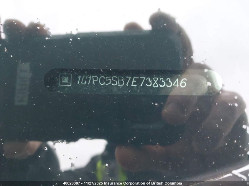 2014 Chevrolet Cruze Lt VIN: 1G1PC5SB7E7383346 Lot: 40028387