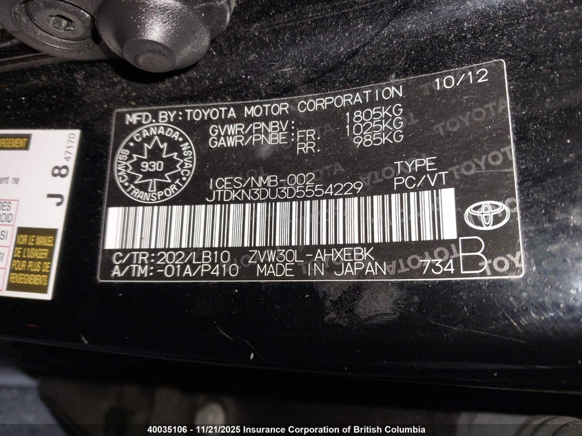JTDKN3DU3D5554229 2013 TOYOTA PRIUS photo no. 9