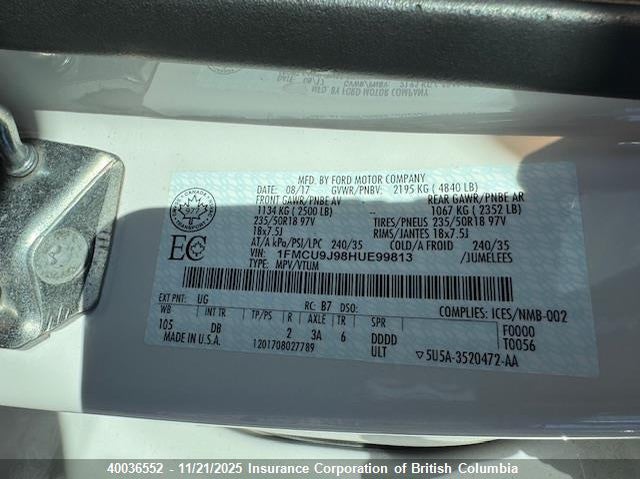 2017 Ford Escape Titanium VIN: 1FMCU9J98HUE99813 Lot: 40036552