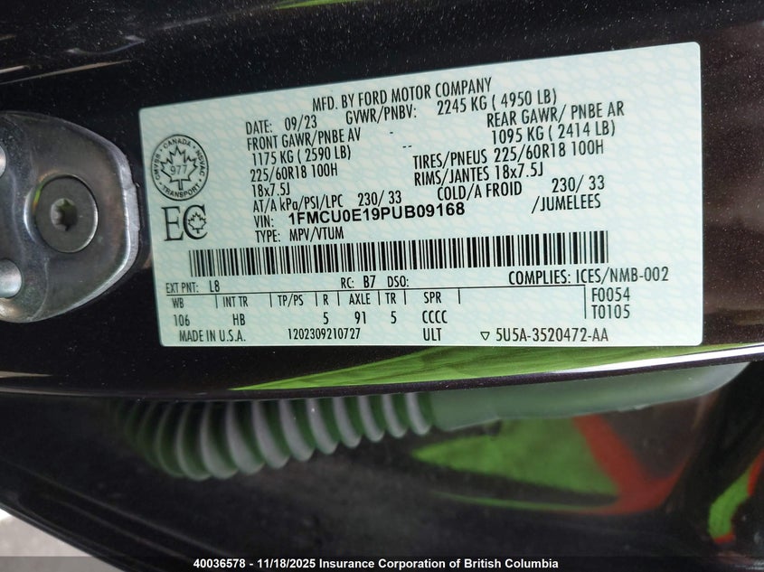 1FMCU0E19PUB09168 2023 FORD ESCAPE photo no. 9