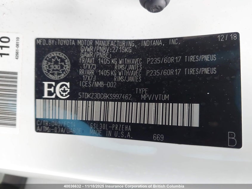 5TDKZ3DC6KS997462 2019 TOYOTA SIENNA photo no. 9