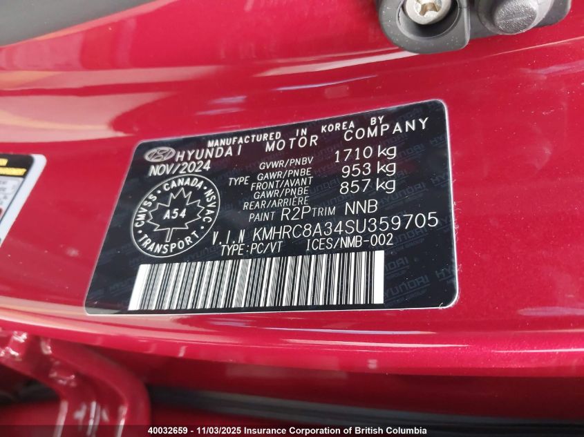 2025 Hyundai Venue Sel/Limited VIN: KMHRC8A34SU359705 Lot: 40032659