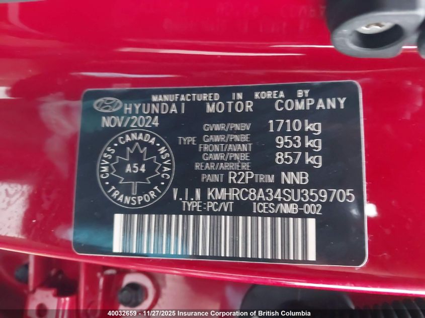 2025 Hyundai Venue Sel/Limited VIN: KMHRC8A34SU359705 Lot: 40032659